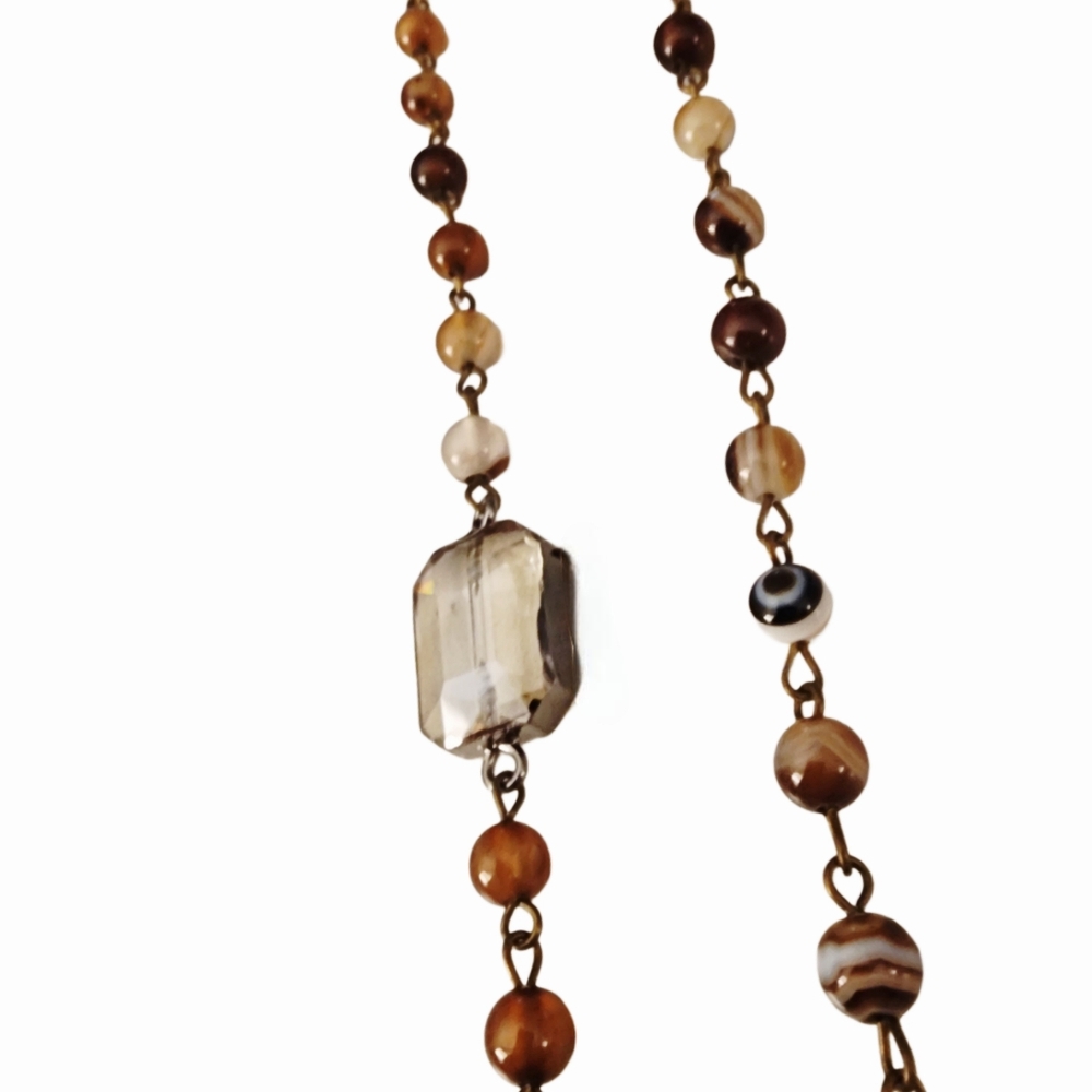 Designer Rhinestone Emblem On Beaded Necklace Chain - Picture 3 of 6